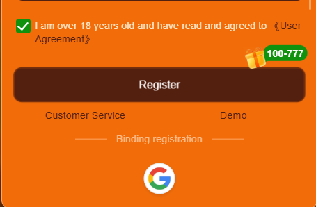 iC777 game registration only for 18+ and have agree user agreement